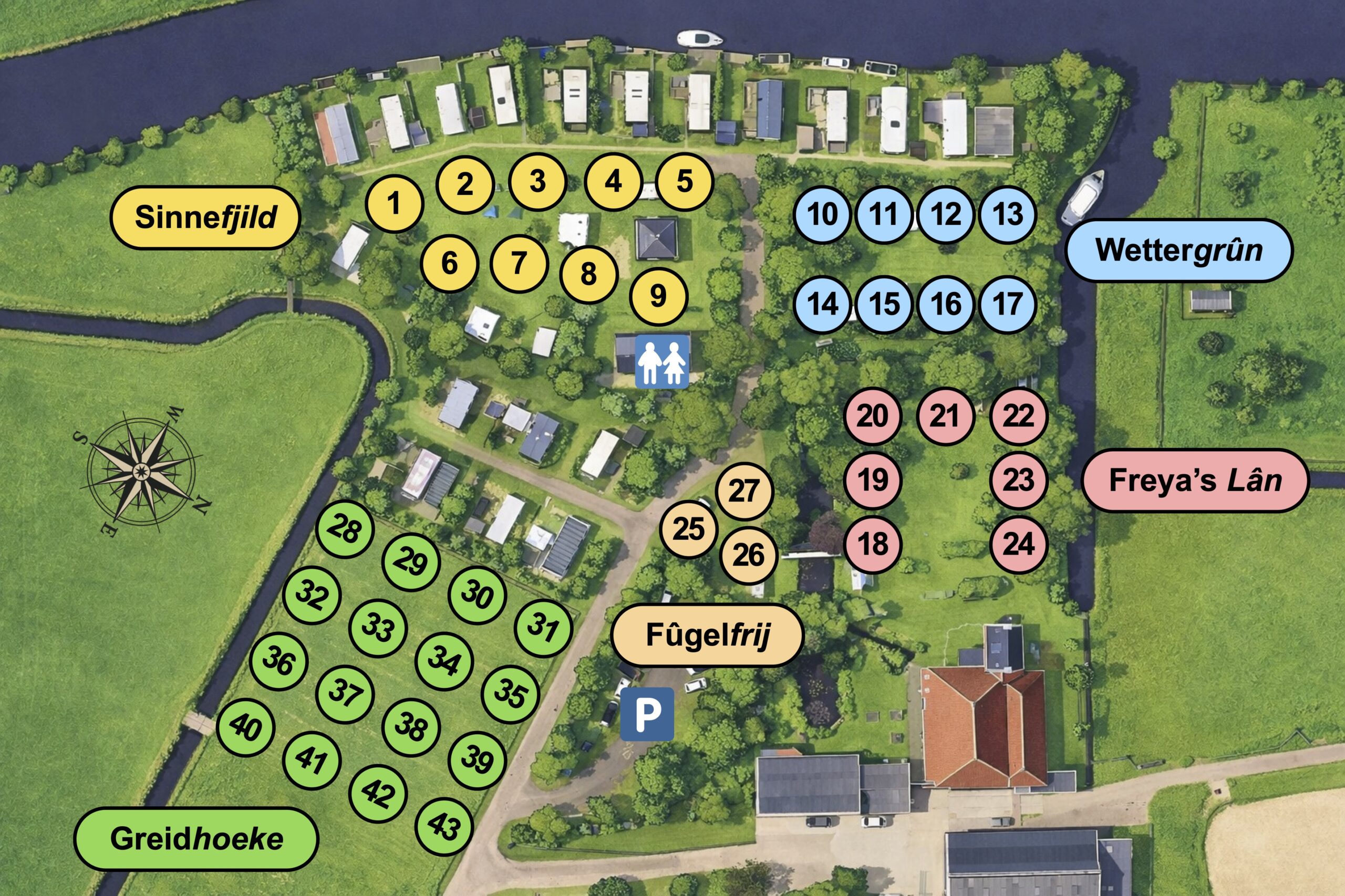 Plattegrond Camping Hiddema State Hempens – camperplaatsen, kampeerplaatsen en seizoensplaatsen bij Leeuwarden